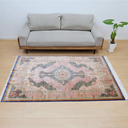 高級ペルシャ絨毯クム、シルク100% ジャムシーディ 200×131cm(FL-22180)