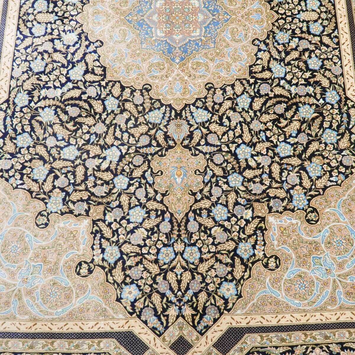 高級ペルシャ絨毯クム、シルク100% 203×134cm(FL-22186)