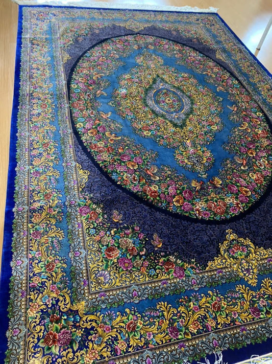 高級ペルシャ絨毯クム産シルク100% アイノール工房 299×203cm(FN-10047)