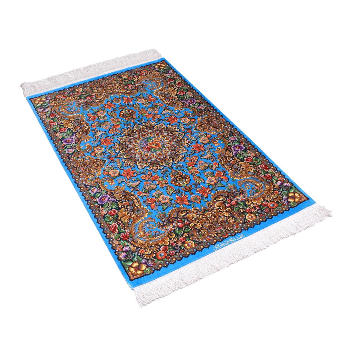 高級ペルシャ絨毯(シルク100%)メフルバフ工房 123×77cm(FN-70302)