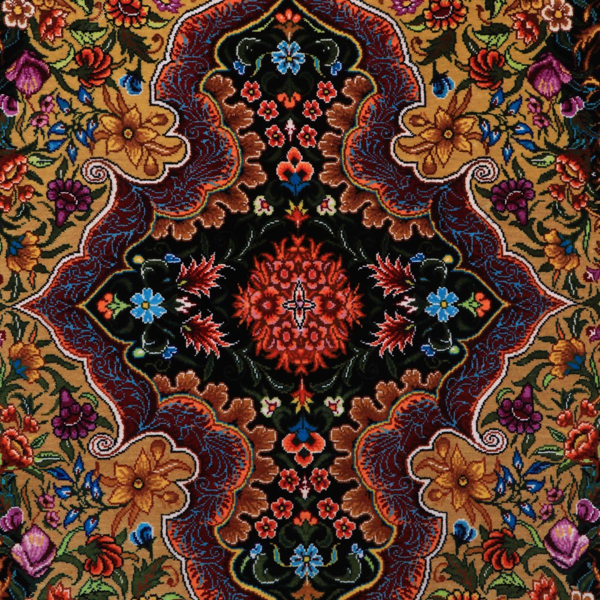 高級ペルシャ絨毯(シルク100%)アシュラフ工房 99×62cm(FN-70322)