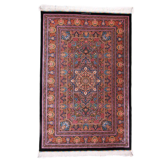 【1000万円Collection】高級ペルシャ絨毯(シルク100%)クム 204×135cm(FN-70336)