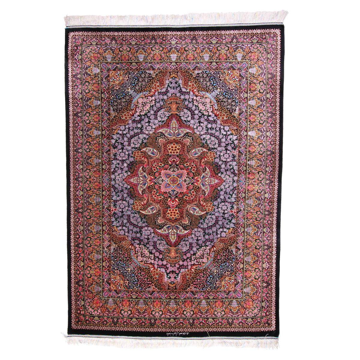 高級ペルシャ絨毯(シルク100%)ヌーリ工房 192×138cm(FN-70340)