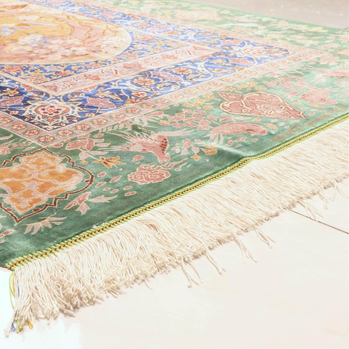 高級ペルシャ絨毯(シルク100%)ヌーリ工房 153×100cm(FN-70361)
