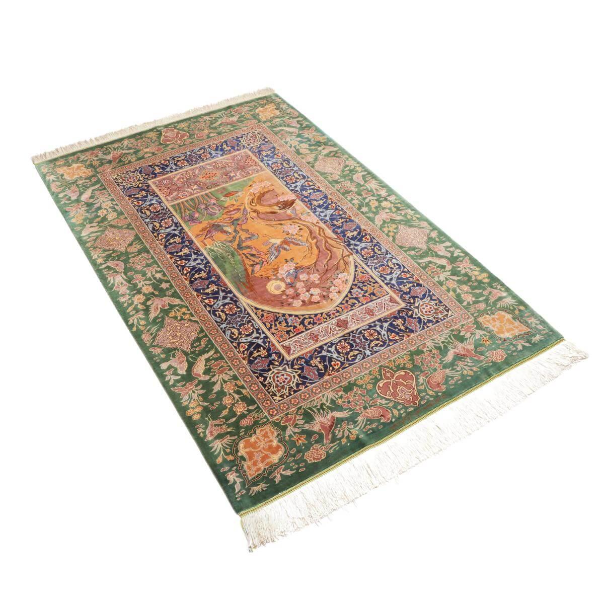 高級ペルシャ絨毯(シルク100%)ヌーリ工房 153×100cm(FN-70361)