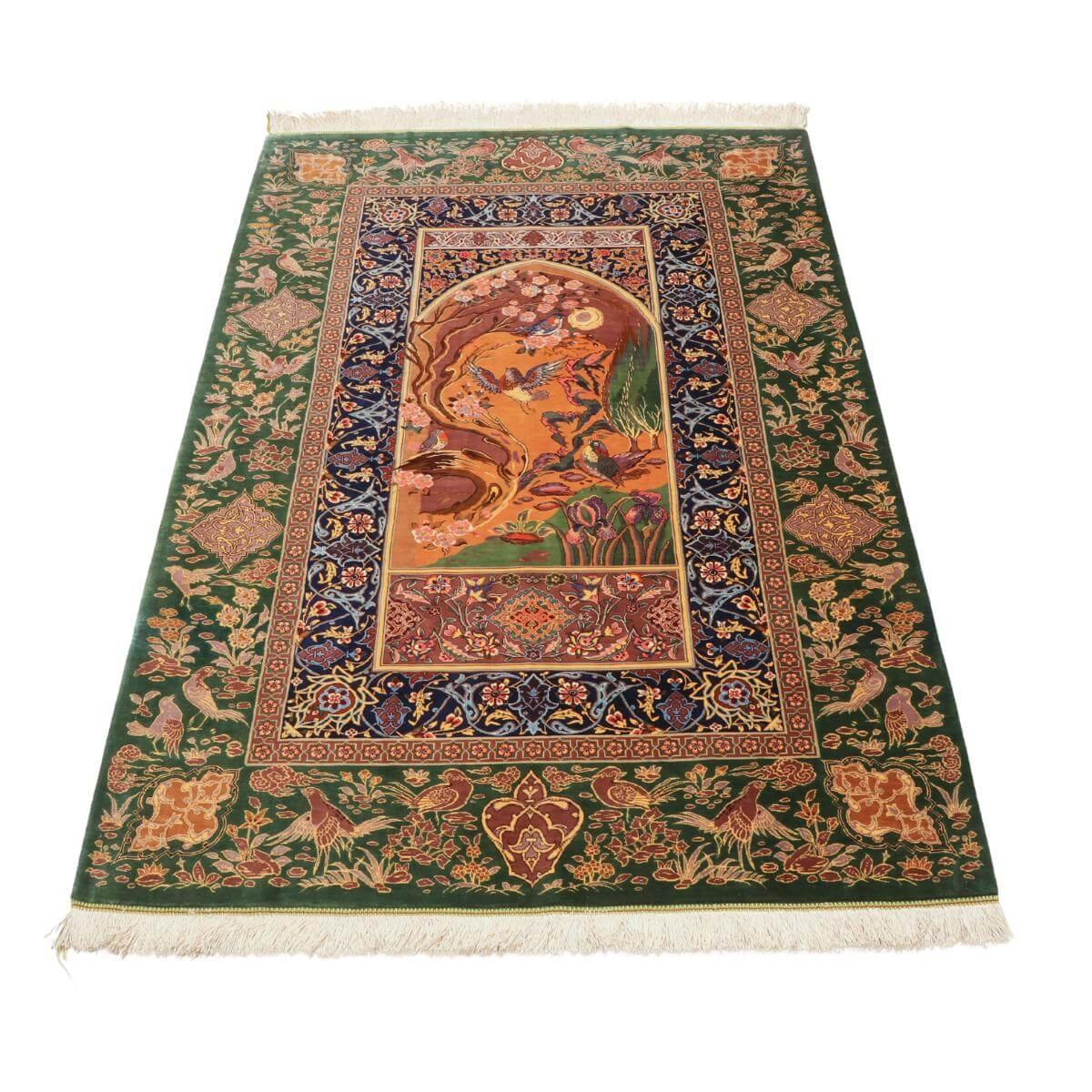 高級ペルシャ絨毯(シルク100%)ヌーリ工房 153×100cm(FN-70361)