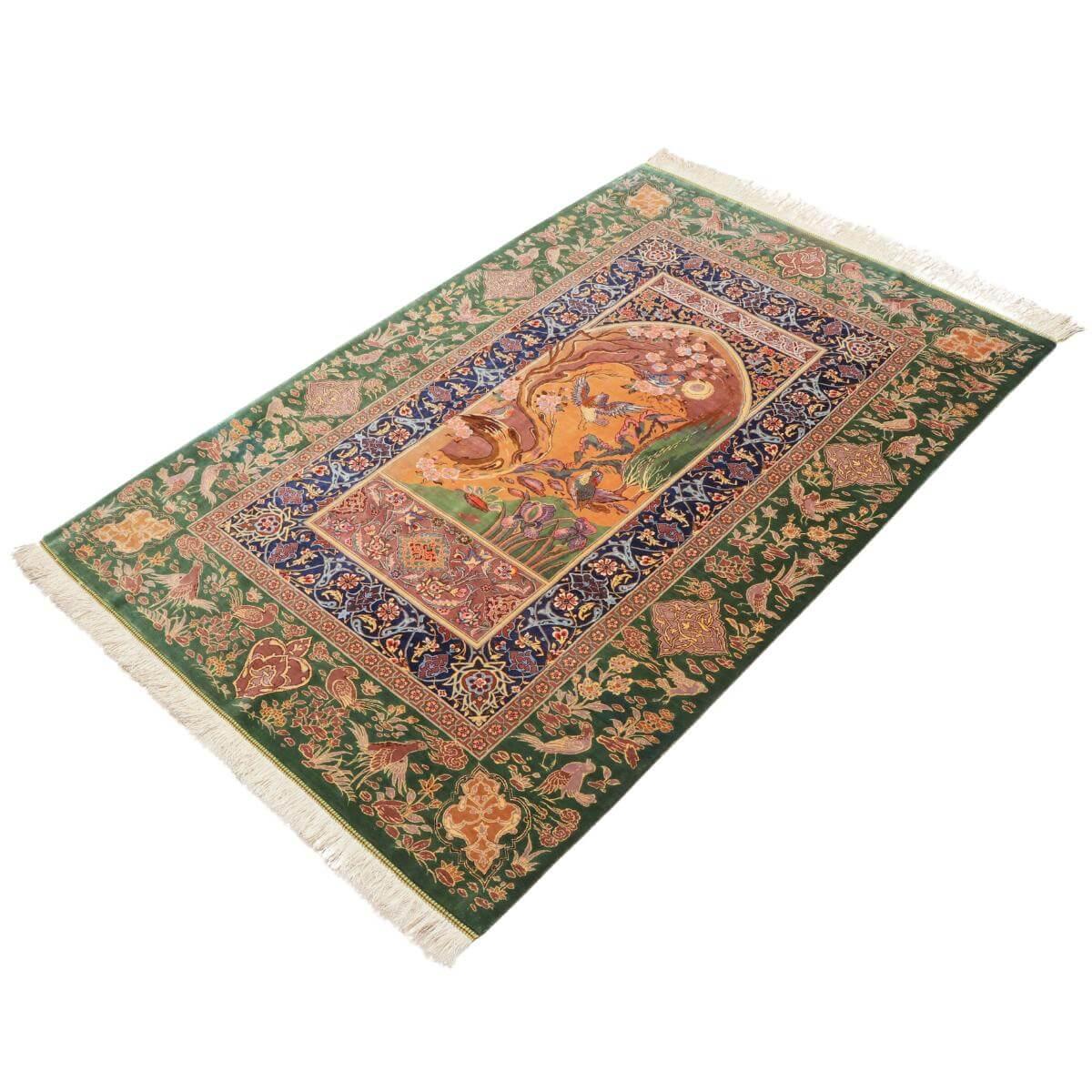 高級ペルシャ絨毯(シルク100%)ヌーリ工房 153×100cm(FN-70361)