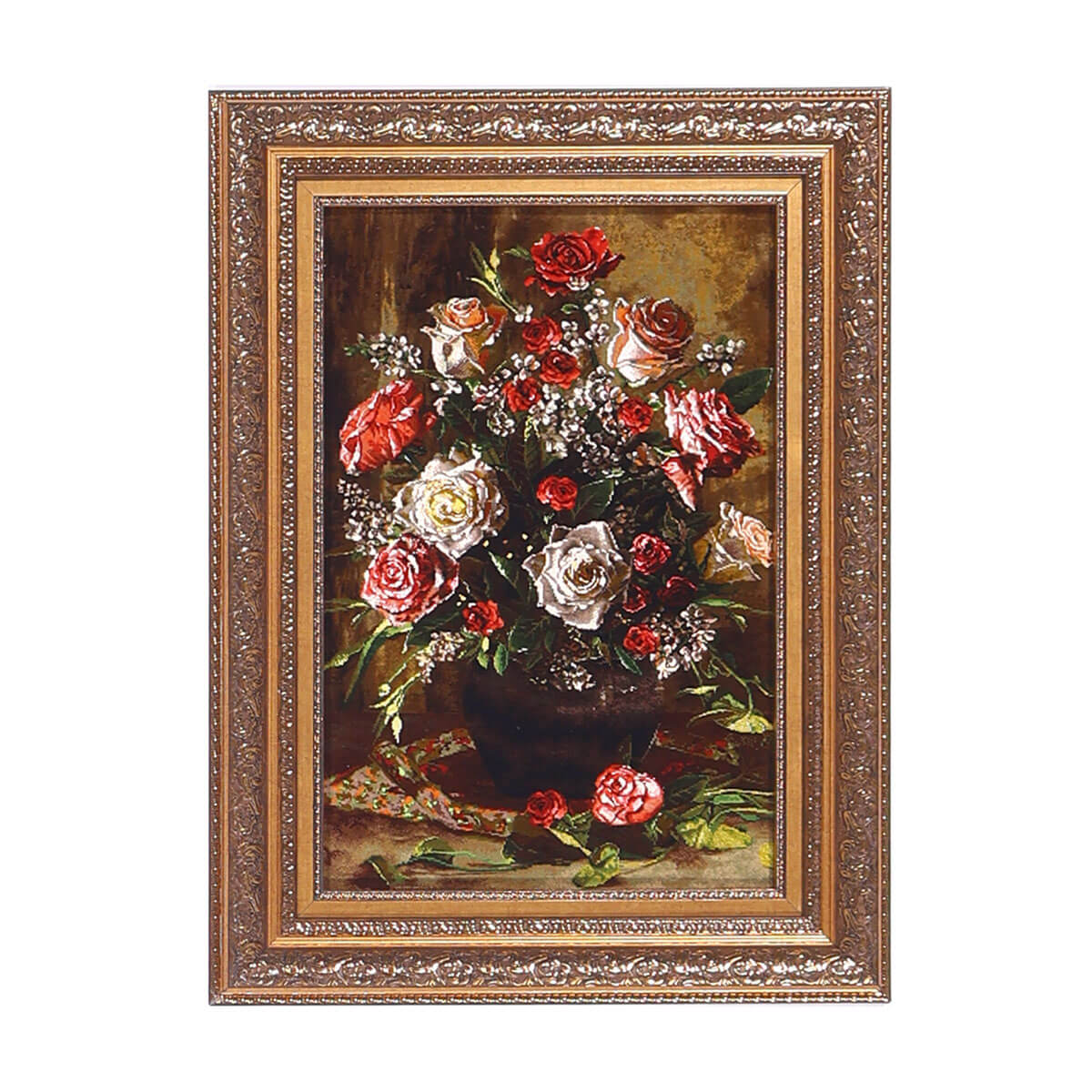 ペルシャ絨毯 タブリーズ産 絵画絨毯 91×68cm(FP-70264)