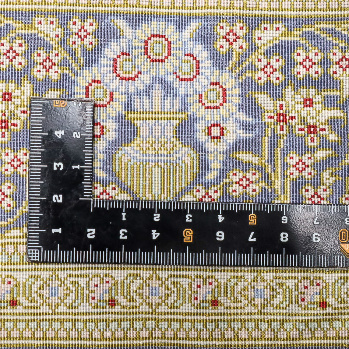 高級ペルシャ絨毯 クム産 シルク100% SHIRAZI工房|トランジ・獅子文様 ネイビー×ゴールド|126×79cm(FS-13297)