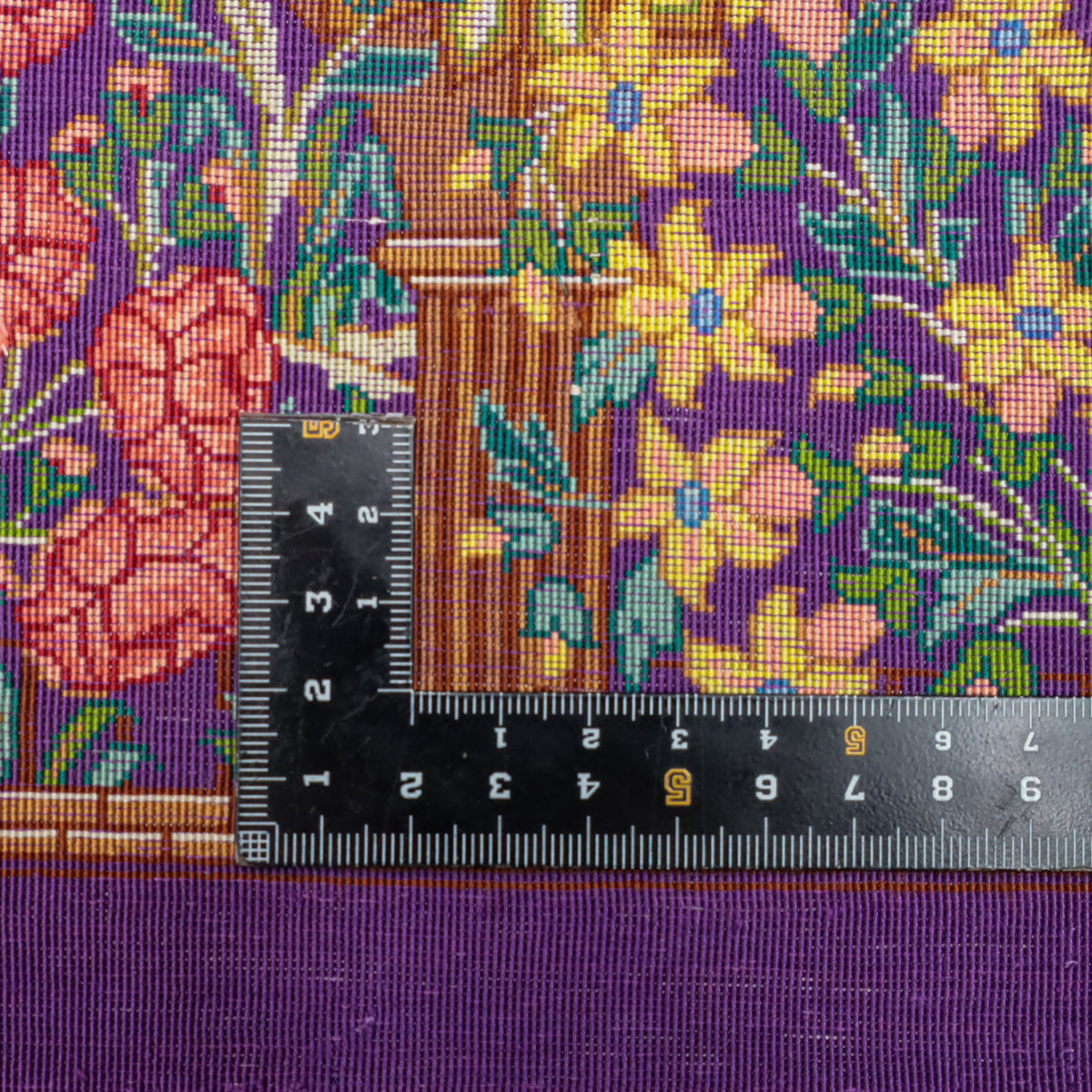 高級ペルシャ絨毯 クム産 シルク100% TAKHTE JAMSHID工房|生命の木・花園柄 パープル×マルチカラー|119×79cm(FS-13303)