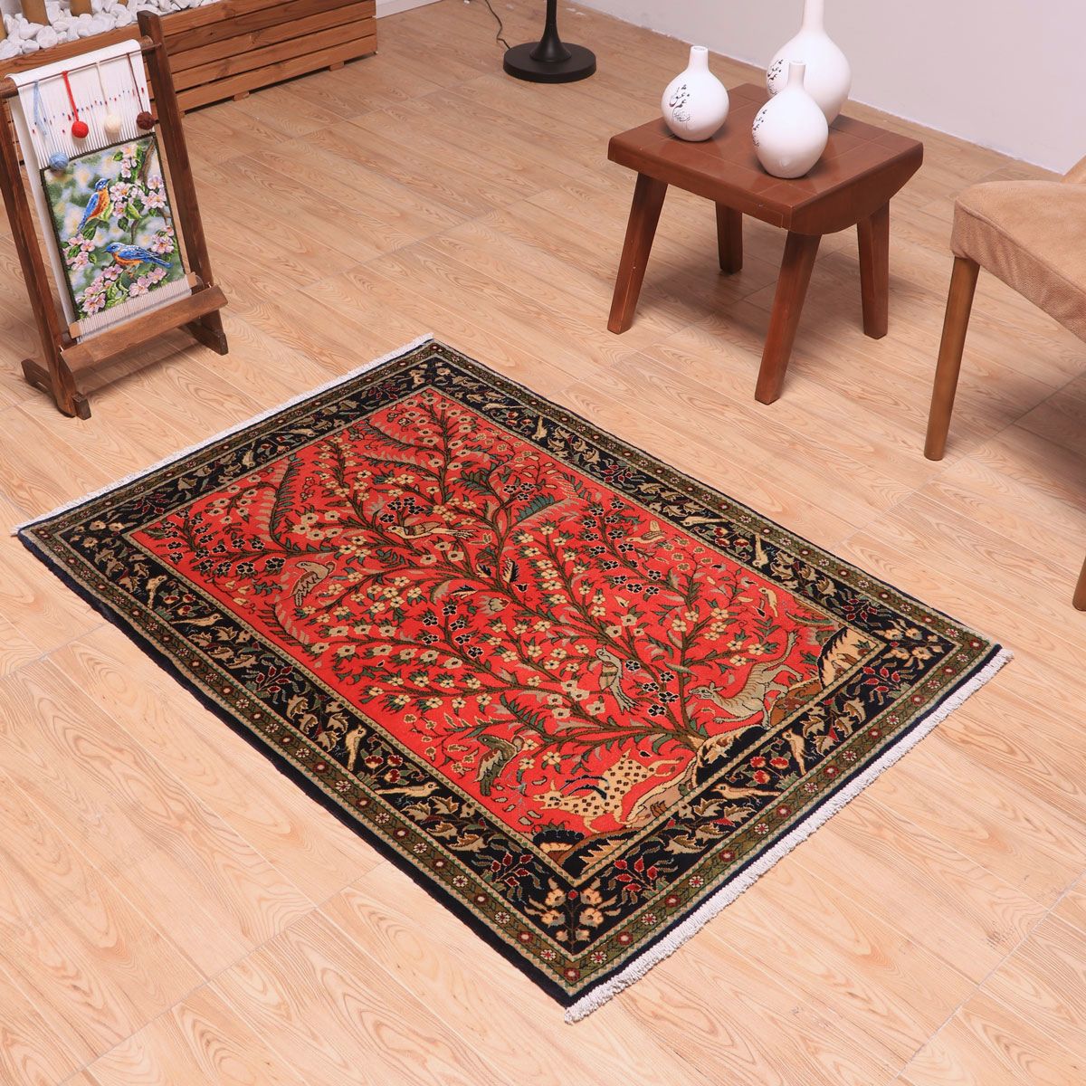 ペルシャ絨毯(イラン産)クム 116×86cm(FS-70026)