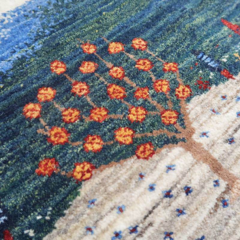 プレミアムギャッベ/ホシナマイ(ルリバフ) 140×79cm(HM-10880)