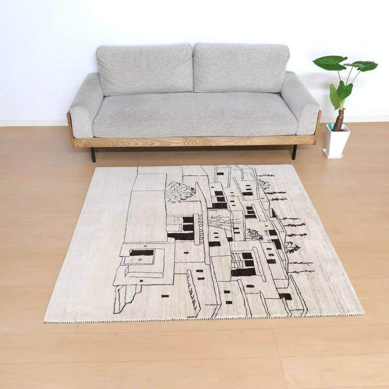 プレミアムギャッベ/ホシナマイ(ルリバフ) 154×150cm(HM-10896)