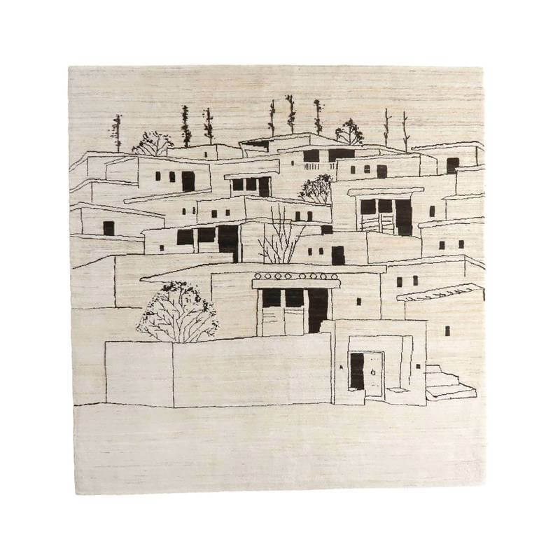 プレミアムギャッベ/ホシナマイ(ルリバフ) 154×150cm(HM-10896)