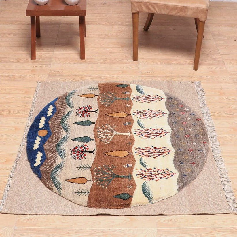 ギャッベ(ギャベ)ルリバフ 105×101cm(HM-70006)