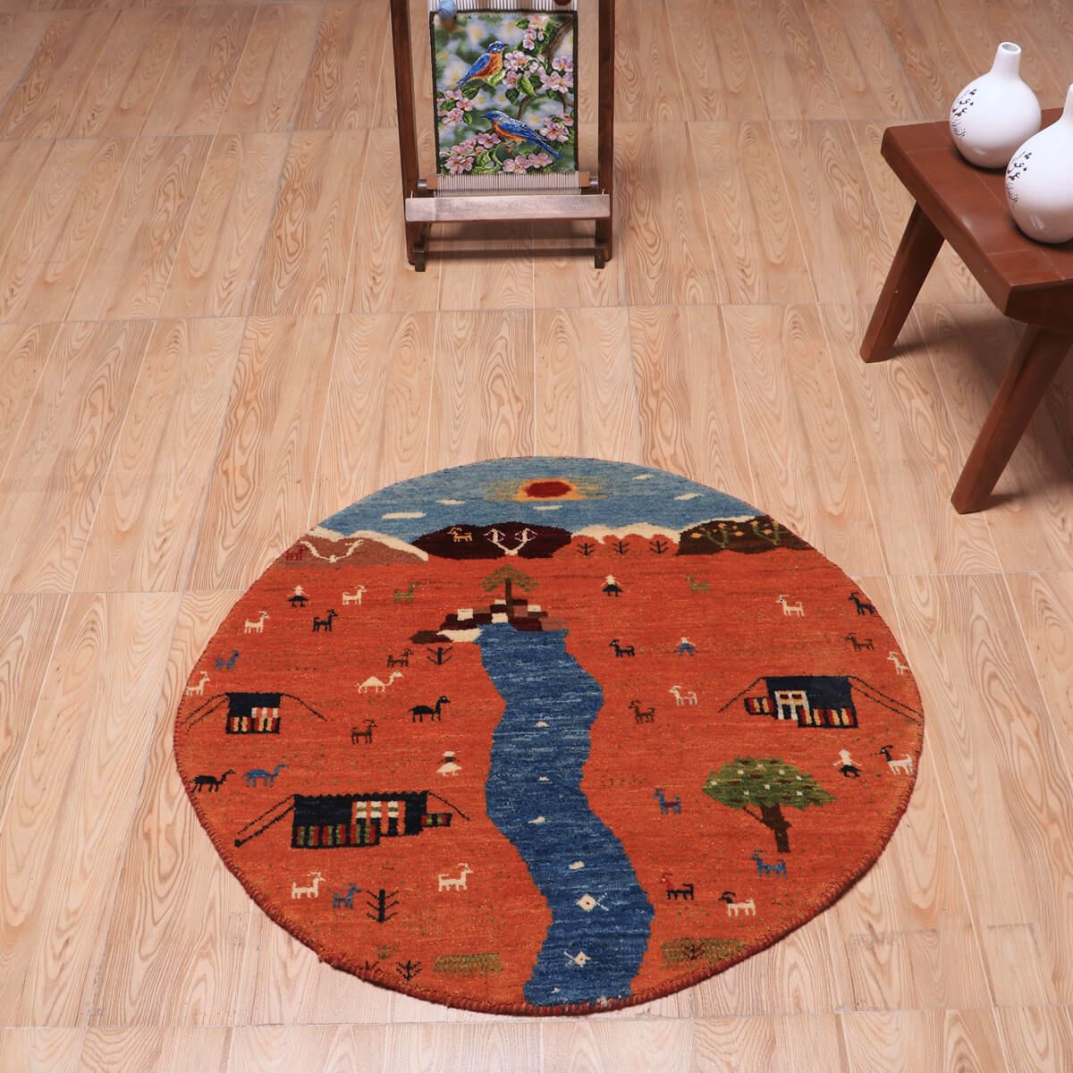 ギャッベ(ギャベ)ルリバフ 83×83cm(HM-70092)