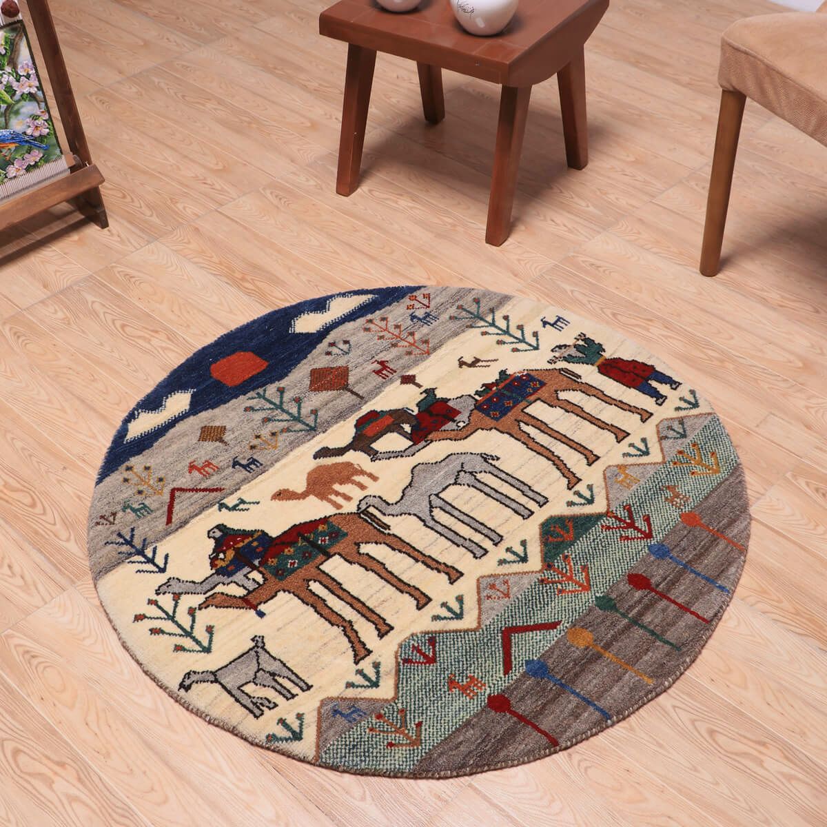 ギャッベ(ギャベ)カシュクリ 96×96cm(HM-70093)