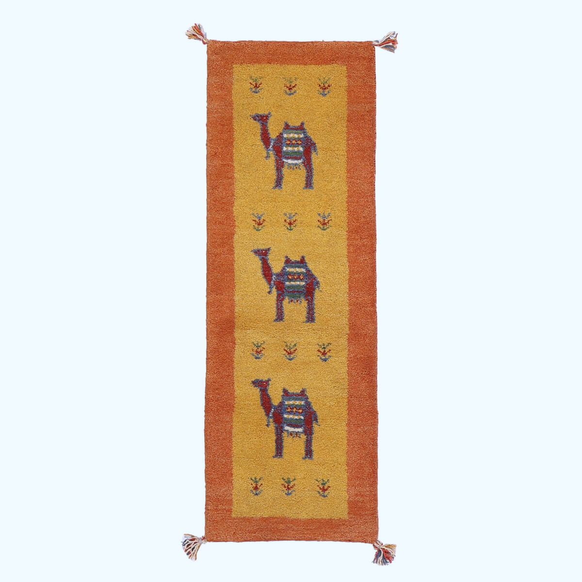 ギャッベ(ギャベ)カシュクリ黄色と茶色が美しい手織りラグ 144×49cm(HR-70248)