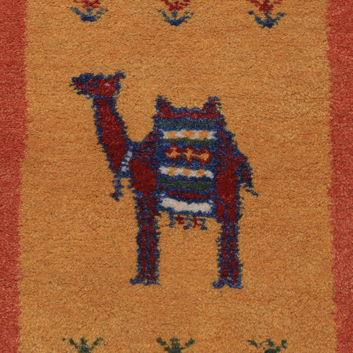 ギャッベ(ギャベ)カシュクリ黄色と茶色が美しい手織りラグ 144×49cm(HR-70248)
