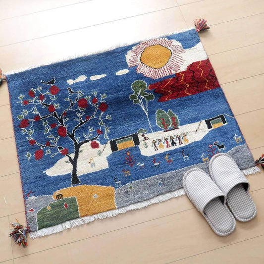 プレミアムギャッベ/ホシナマイ(ルリバフ) 67×87cm(HSS-71731)