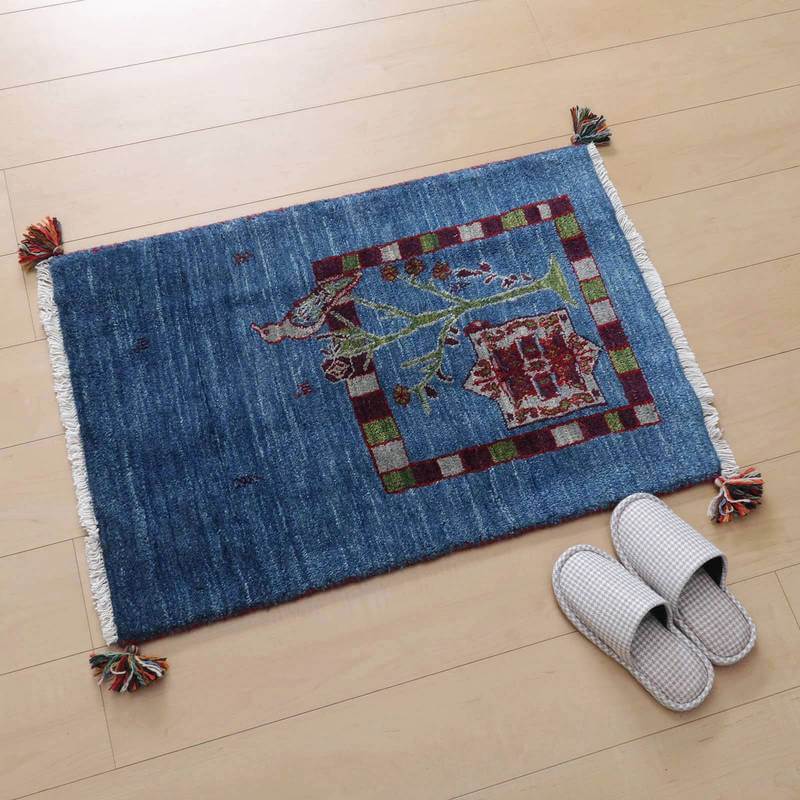 プレミアムギャッベ/ホシナマイ(ルリバフ) 86×59cm(HSS-72487)