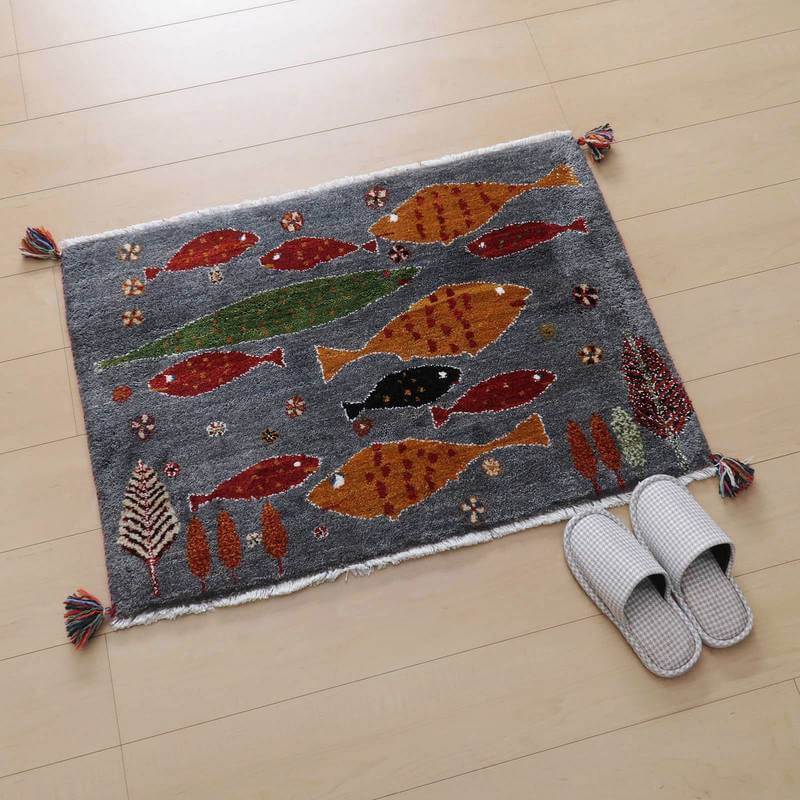 プレミアムギャッベ/ホシナマイ(ルリバフ) 63×90cm(HSS-77703)