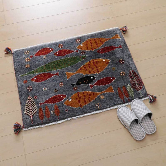 プレミアムギャッベ/ホシナマイ(ルリバフ) 63×90cm(HSS-77703)