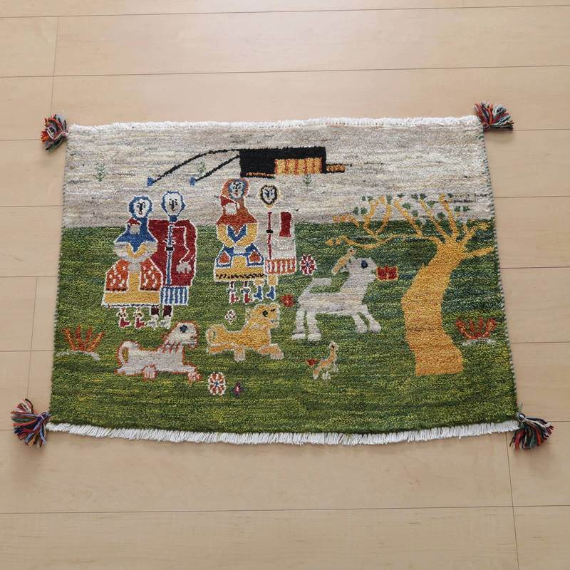 プレミアムギャッベ/ホシナマイ(ルリバフ) 62×89cm(HSS-77735)