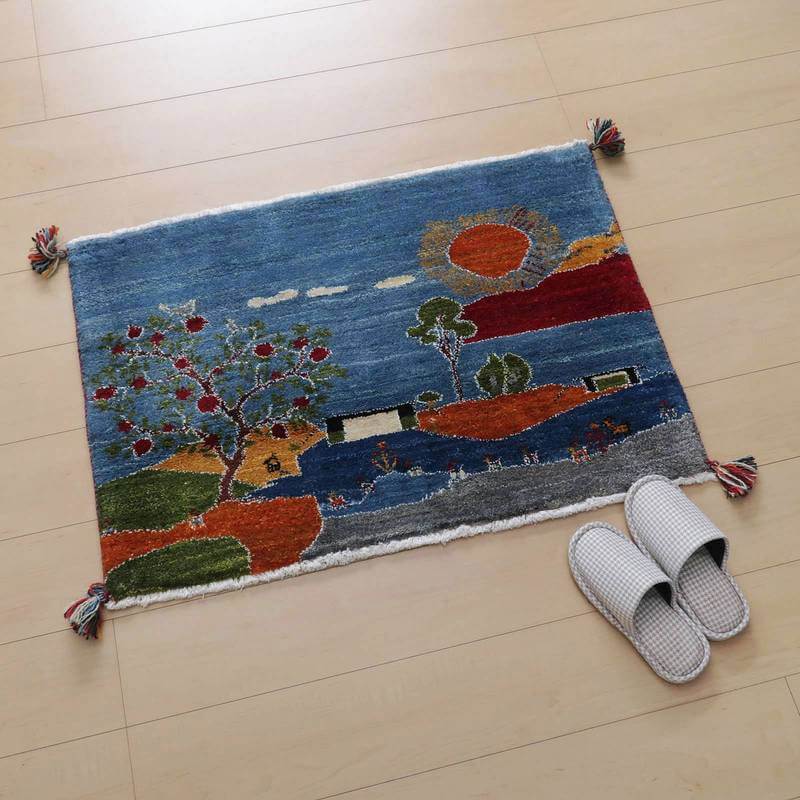 プレミアムギャッベ/ホシナマイ(ルリバフ) 63×92cm(HSS-77772)