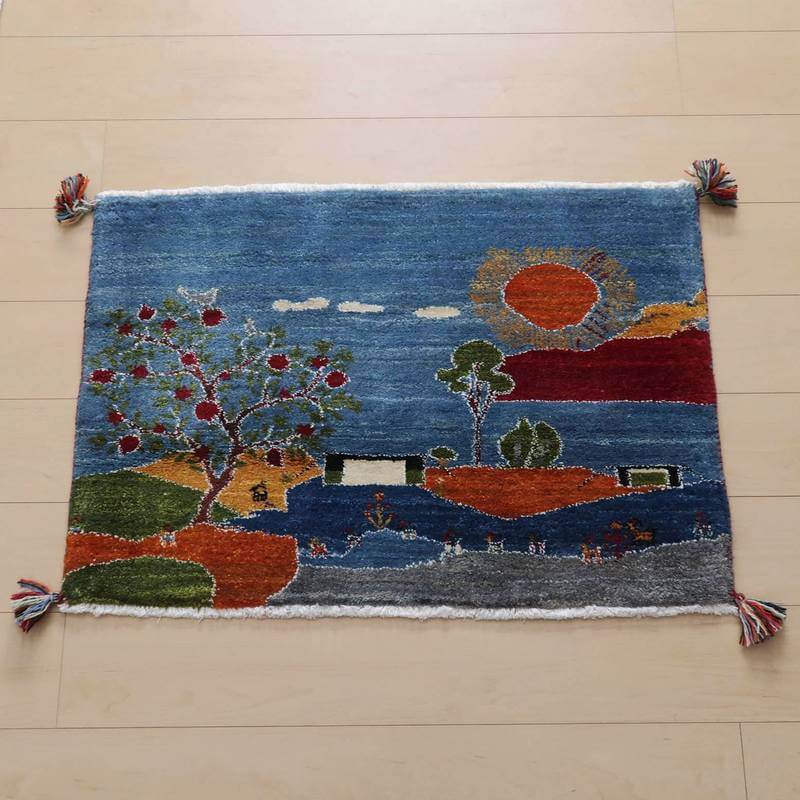 プレミアムギャッベ/ホシナマイ(ルリバフ) 63×92cm(HSS-77772)