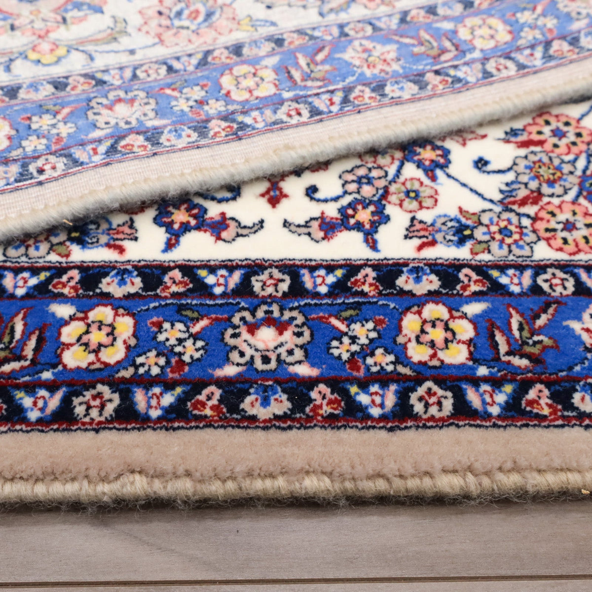 イラン製 ペルシャデザイン カーペット|花唐草文様 ベージュ 機械織り 高密度(S-13275)