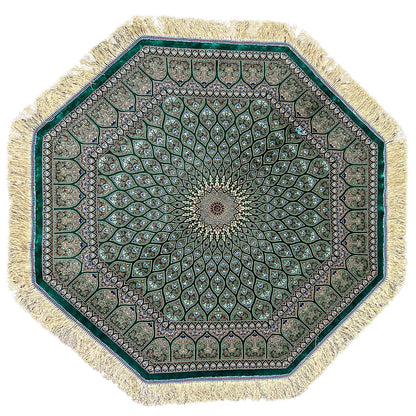 高級ペルシャ絨毯クム、シルク100％ 100×99cm（FS-13183）