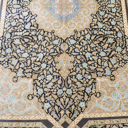 高級ペルシャ絨毯クム、シルク100％ 203×134cm（FL-22186）