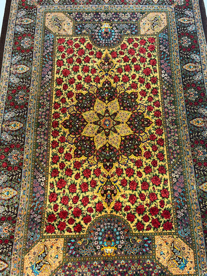 高級ペルシャ絨毯クム産シルク100％  ラジャビアン工房　164×100cm（FN-10011）