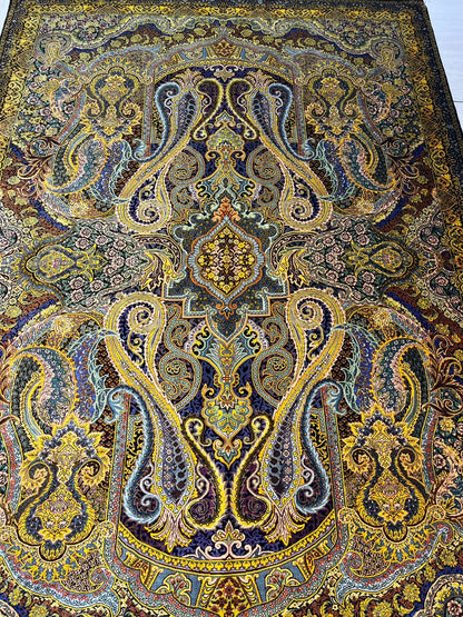 高級ペルシャ絨毯クム産シルク100％  カズミ工房　158×110cm（FN-10015）