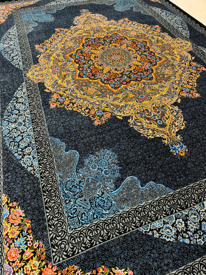 高級ペルシャ絨毯クム産シルク100％  イスファハン工房　 205×135cm（FN-10019）