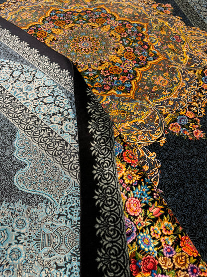 高級ペルシャ絨毯クム産シルク100％  イスファハン工房　 205×135cm（FN-10019）