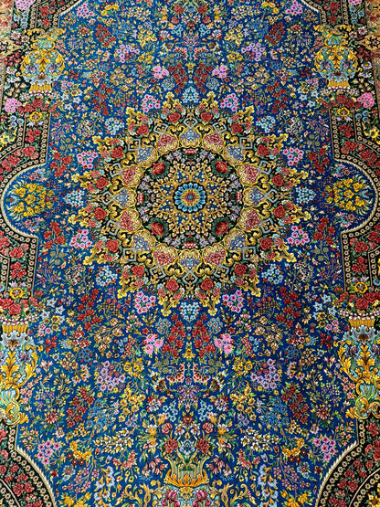 高級ペルシャ絨毯クム産シルク100％  メフルバフ工房　 200×130cm（FN-10021）