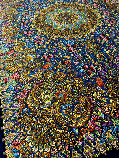 高級ペルシャ絨毯クム産シルク100％  メフルバフ工房　 203×131cm（FN-10025）