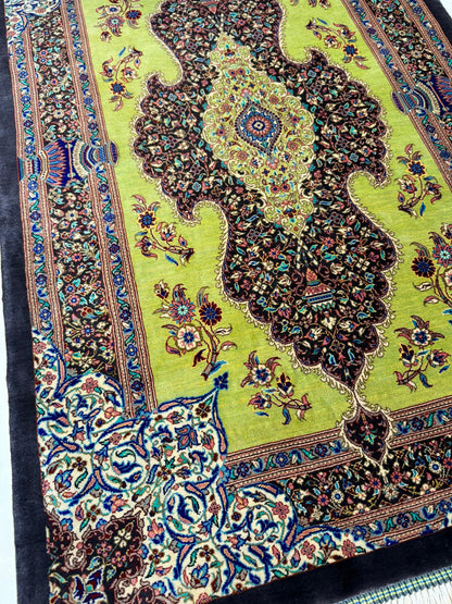 高級ペルシャ絨毯クム産シルク100％  アッバス・ジャムシディ 88×58cm（FN-10027）