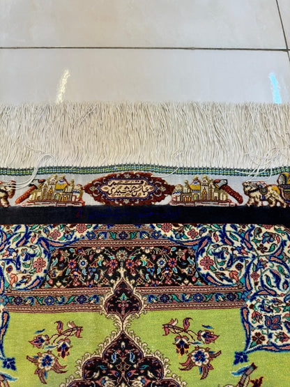 高級ペルシャ絨毯クム産シルク100％  アッバス・ジャムシディ 88×58cm（FN-10027）