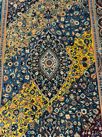 高級ペルシャ絨毯クム産シルク100％  アッバス・ジャムシディ 88×59cm（FN-10028）