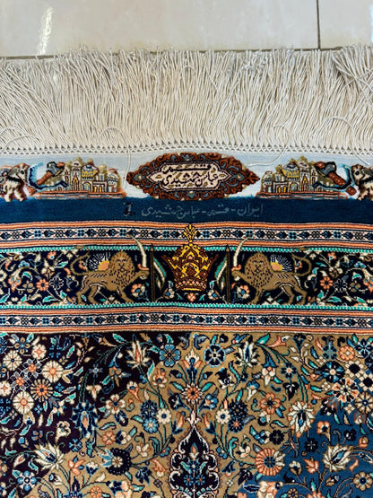 高級ペルシャ絨毯クム産シルク100％  アッバス・ジャムシディ 88×59cm（FN-10028）