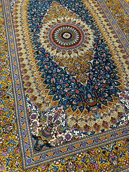 高級ペルシャ絨毯クム産シルク100％  ジャムシディ工房 90×61cm（FN-10030）