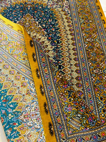 高級ペルシャ絨毯クム産シルク100％  ジャムシディ工房 90×61cm（FN-10030）