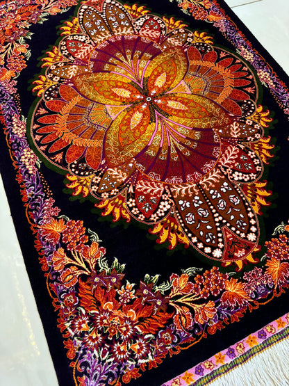 高級ペルシャ絨毯クム産シルク100％  アッバシ工房 91×61cm（FN-10035）