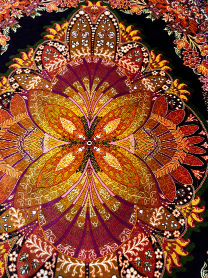 高級ペルシャ絨毯クム産シルク100％  アッバシ工房 91×61cm（FN-10035）