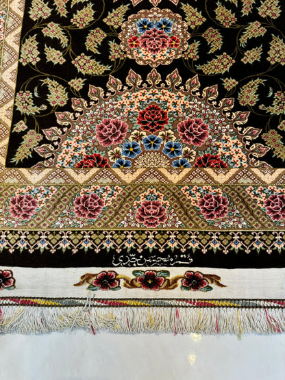 高級ペルシャ絨毯クム産シルク100％  ジャディ工房 123×78cm（FN-10039）