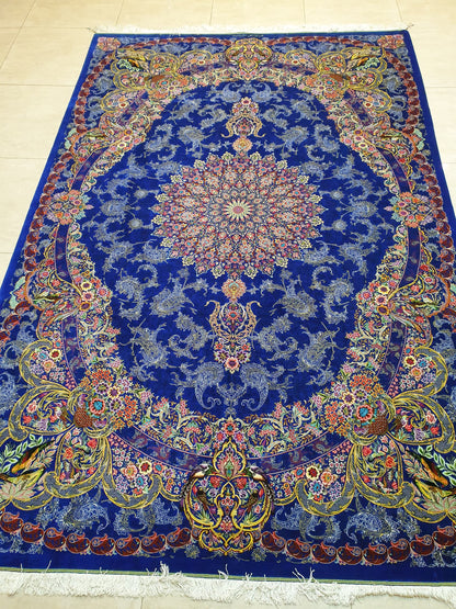 高級ペルシャ絨毯クム産シルク100％　ジャムシディ工房　296×196cm（FN-10048）