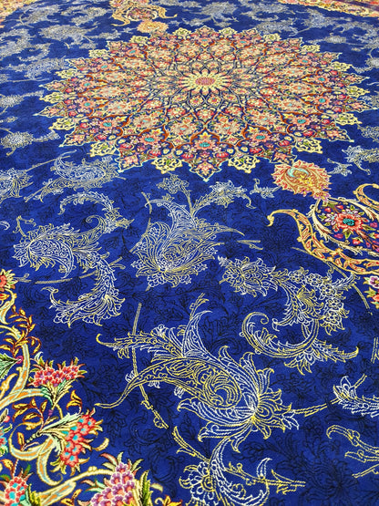 高級ペルシャ絨毯クム産シルク100％　ジャムシディ工房　296×196cm（FN-10048）